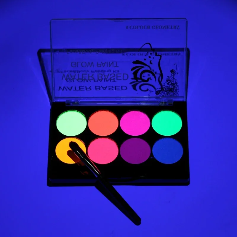 8-Farben fluoreszierende Gesichts- und Körperkunstfarbe, UV-Glühen, Ölgemälde, Halloween, Party, Kostüm, Schönheit, Make-up-Werkzeug