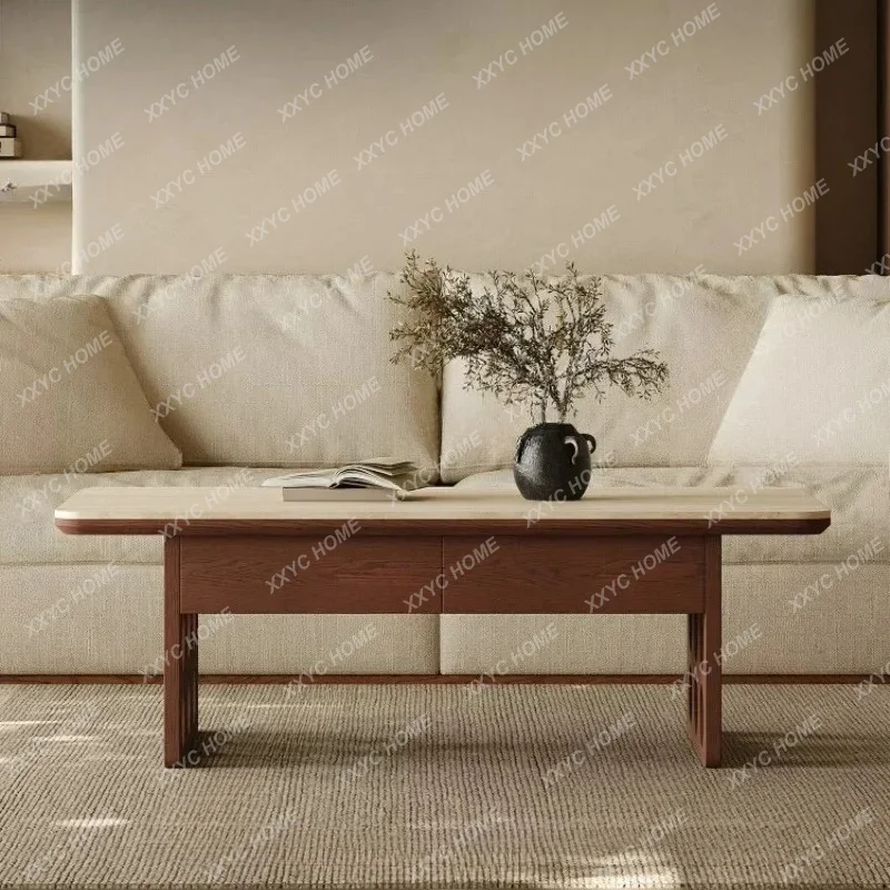 XXWabi-sabi Wind Cave stone slab tea table: a vintage rectangular coffee table