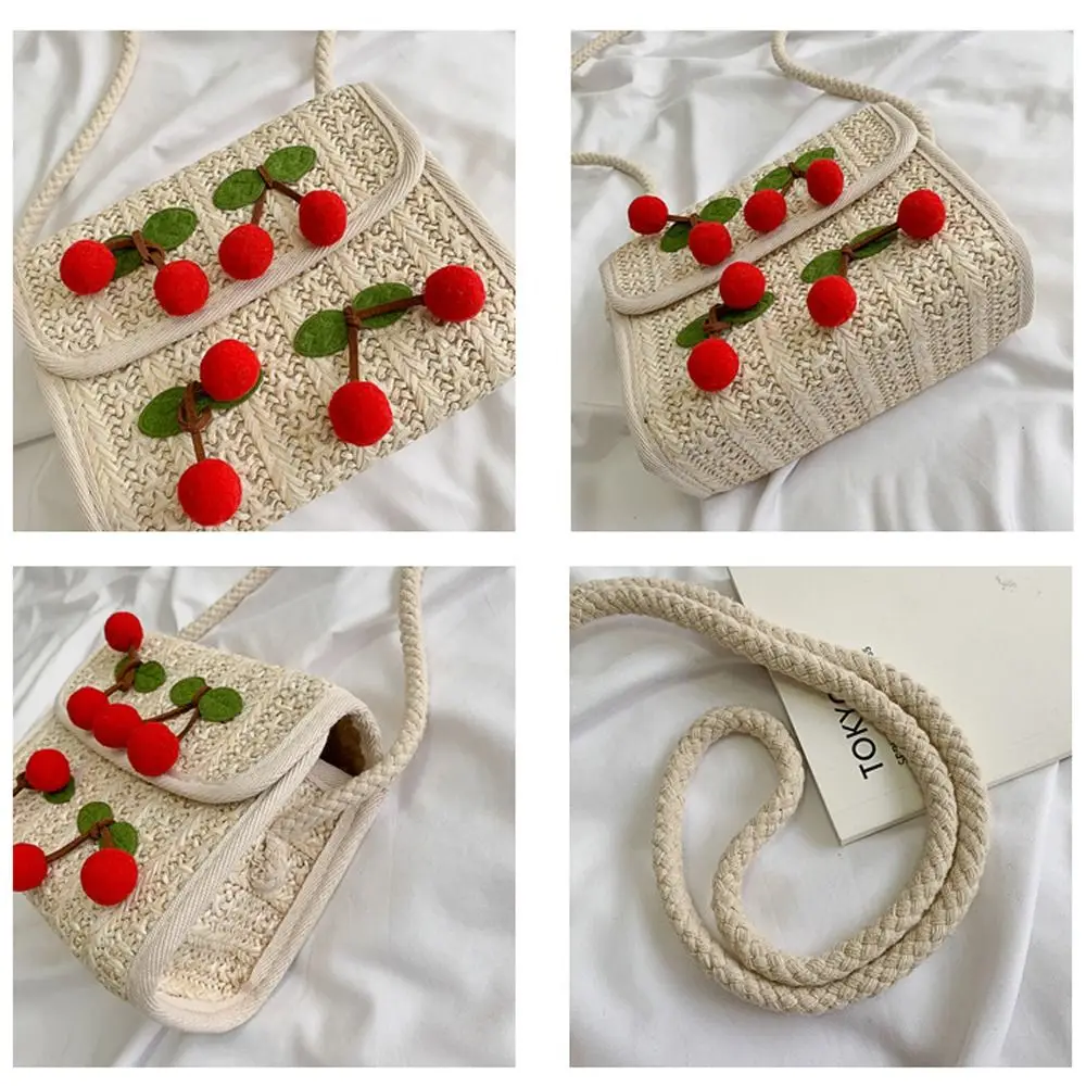 Fashion Cherry pattern Ladies Handbag Woven Straw Large Capacity Underarm Bag Comfortable Female Satchels Women Girls