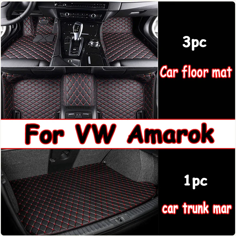 Car Mats For Volkswagen VW Amarok 2010~2022 Floor Rug Auto Interior Parts Carpet Pad Luxury Leather Mat Full Set Car Accessories