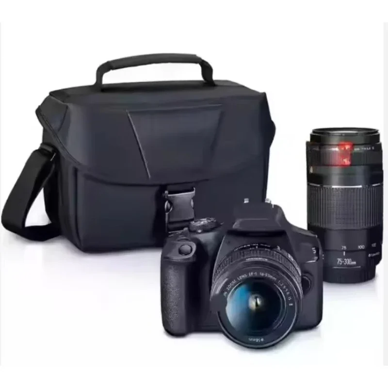 Black DSLR camera with 2-lens kit CMOS sensor, including EF18-55mm and EF 75-300mm lens options