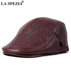 LA SPEZIA Beret Hat Genuine Leather Flat Cap for Men Burgundy Alligator Real Leather Newsboy Vintage Male Winter Duckbill Hats