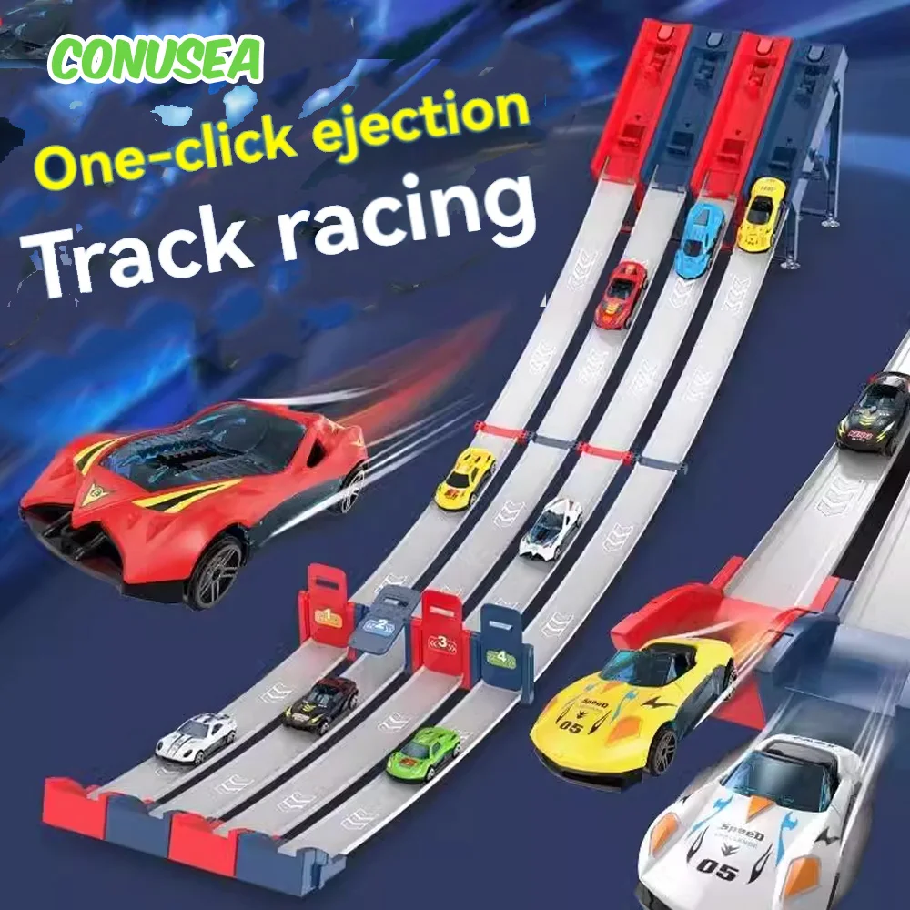 Racing Tracks Cars Toys Catapult with 4/8 Pieces Model Car Vehicle Parent-Child Interaction Multi-Dual Mode Indoor Games Kids