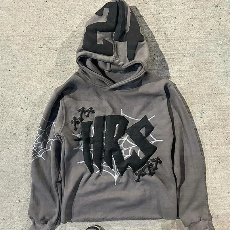 جديد 2025 نسيج العنكبوت طباعة القوطي الشرير البلوز الرجال هوديس معطف رياضي البلوز القوطية طويلة الأكمام المتضخم هوديي j ★ ★ ★   جيه.