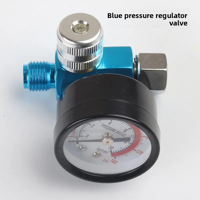 G1/4 Spray Gun Air Pressure Regulator with Pressure Gauge 0-140PSI Adjustable Air Reducing Valve Pneumatic Tool Accessory Blue