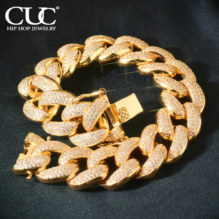 CUC New Men Hip Hop Bracelet 20mm 4 Row Miami Cuban Chain Gold Color Iced Out Zirconia Link Fashion Rock Rapper Jewelry