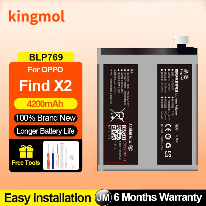 Kingmol BLP769 BLP831 BLP891 BLP967 BLPA39 Battery for OPPO Find X2 X3 X5 X6 X7 Pro Replace Batteries with Repair Tools Kit