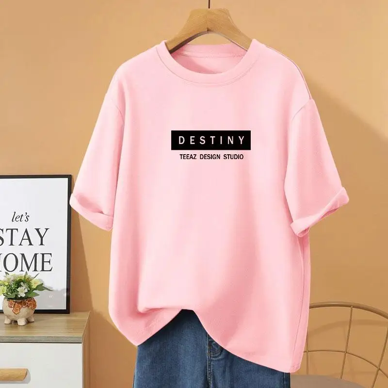 

Summer Vintage O-neck Basic T-shirt, Women Clothing Cartoon Letter Printed Pullovers, Casual Loose Cotton Short Sleeve Top Tee