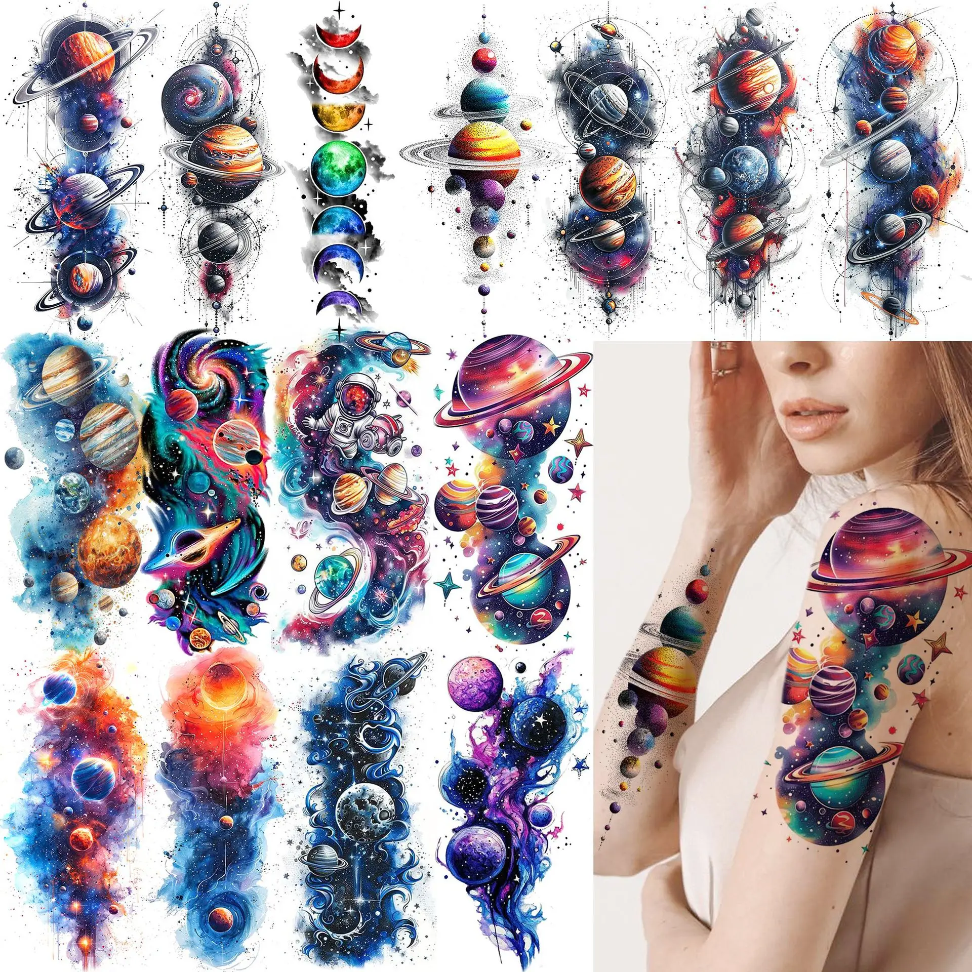 

Planet Universe Temporary Tattoo Stickers Waterproof Non Toxic Long Lasting for Arm Calf Various Designs