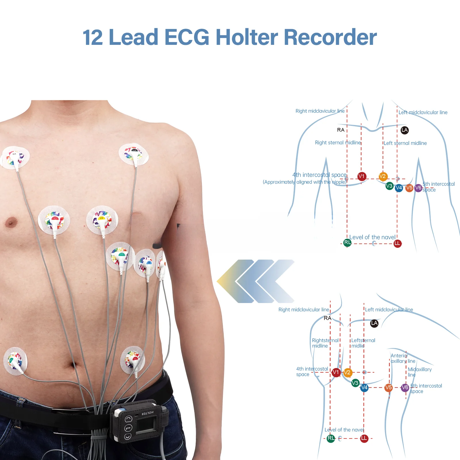 Ecg-Monitoring Met Package, Lichtgewicht 12-lead-holderRecorder, Ai-Analyze, Checking Function, Th12, 24 Pcs