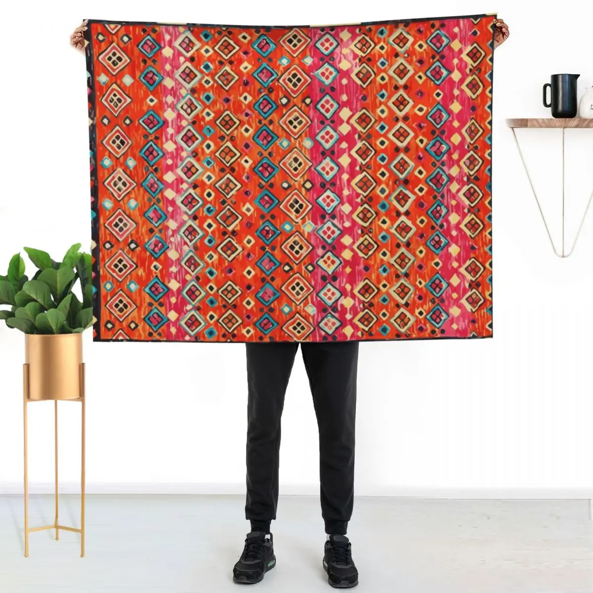 

Colored Bohemian Traditional Moroccan Style Artwork. Throw Blanket Air Conditioner Soft Blanket for Office Home