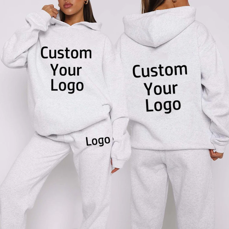 

Customized Printed Men LOGO Hoodie Suit Women Loose Casual Fashion Long Pant Hooded Pullover Tracksuit Sweatshirts Clothing