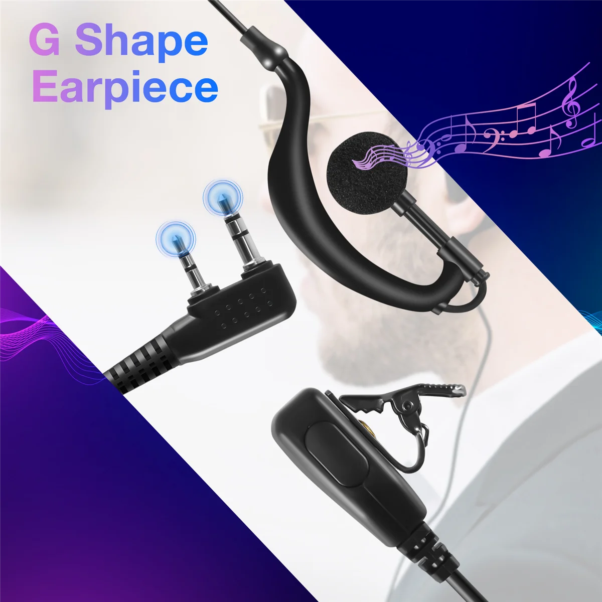 2Pin G Shape Earpiece PTT MIC Ear Hook Headset for Kenwood Puxing Wouxun BaoFeng Radio