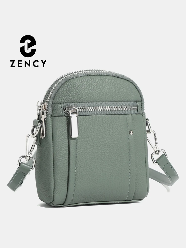 

Zency Lightweight Small Crossbody Bag for Phone with Zip Simple Genuine Leather Women's Shoulder Bag Vertical Multi-Compartments