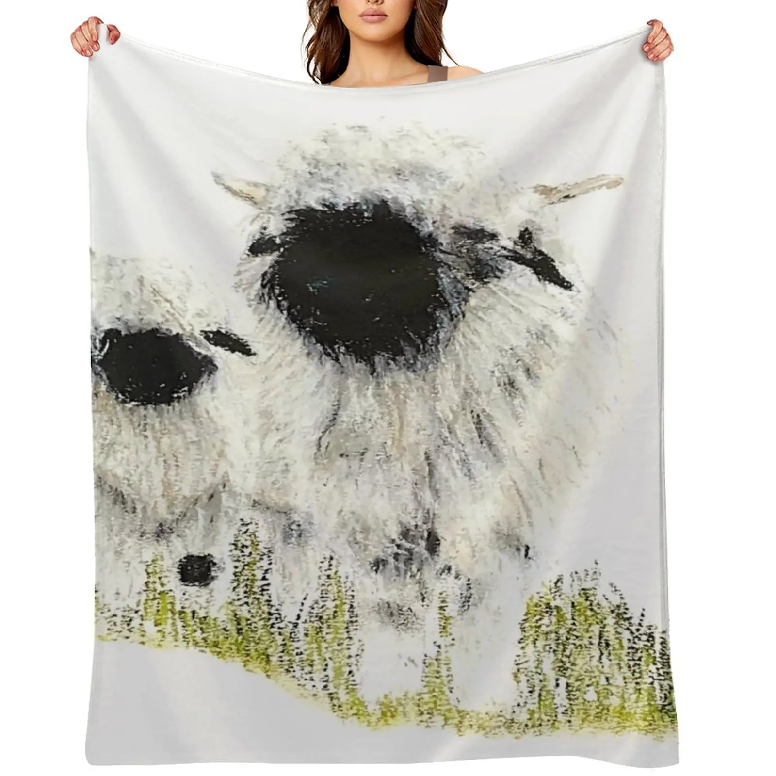 Valais Blacknose Sheep من Sam Coull Throw Blanket Designer لبطانيات الشتاء المزخرفة للأريكة المزخرفة #1