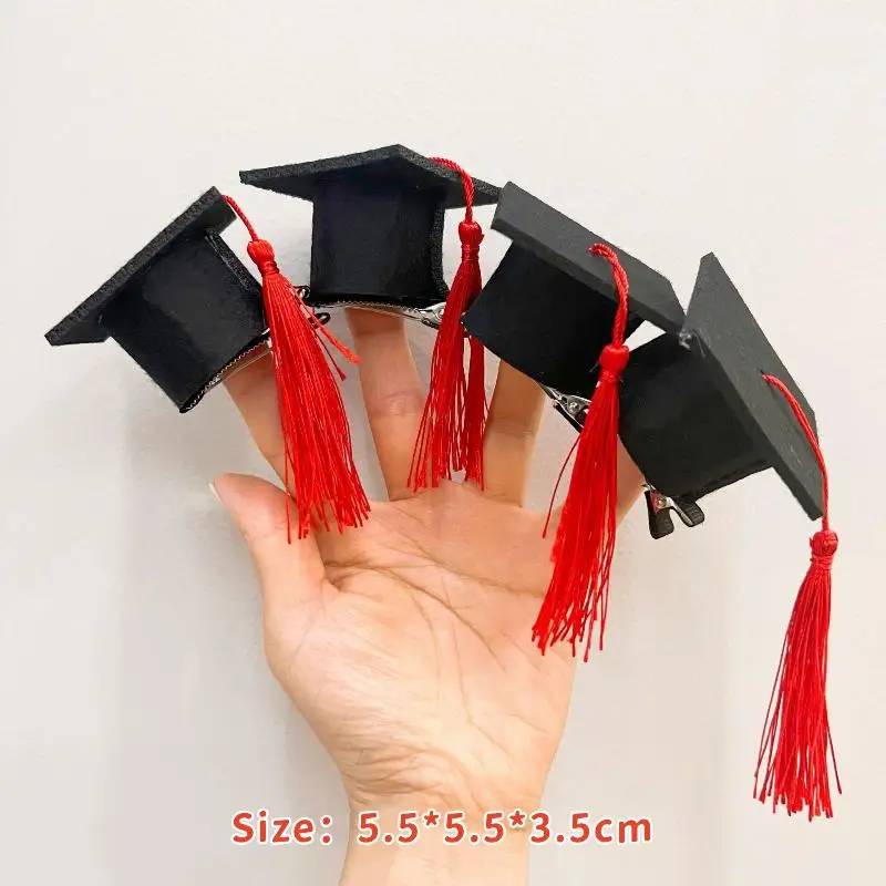Hot！2Pcs Graduation Tassel Hat Mini Doctoral Cap Clip Headband Graduation Hat Party Stereoscopic Headdress Graduation Hair Decor view 6