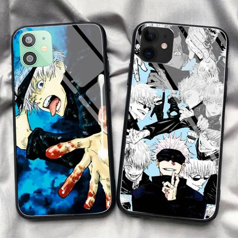 Jujutsu Kaisen Satoru Gojo Anime Phone Case Tempered Glass For iPhone 11 Pro XR XS MAX 8 X 7 6 Plus SE 2020 12 Pro Max Mini case