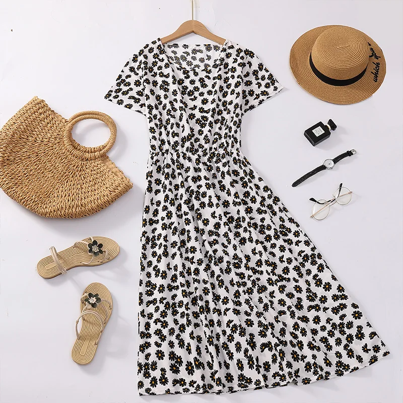 

Длинное платье с цветочным принтом и высокой талией, облегающее, в корейском стиле, пляжная одежда для женщин среднего и старшего возраста, платье для мам в юго-восточноазиатском стиле