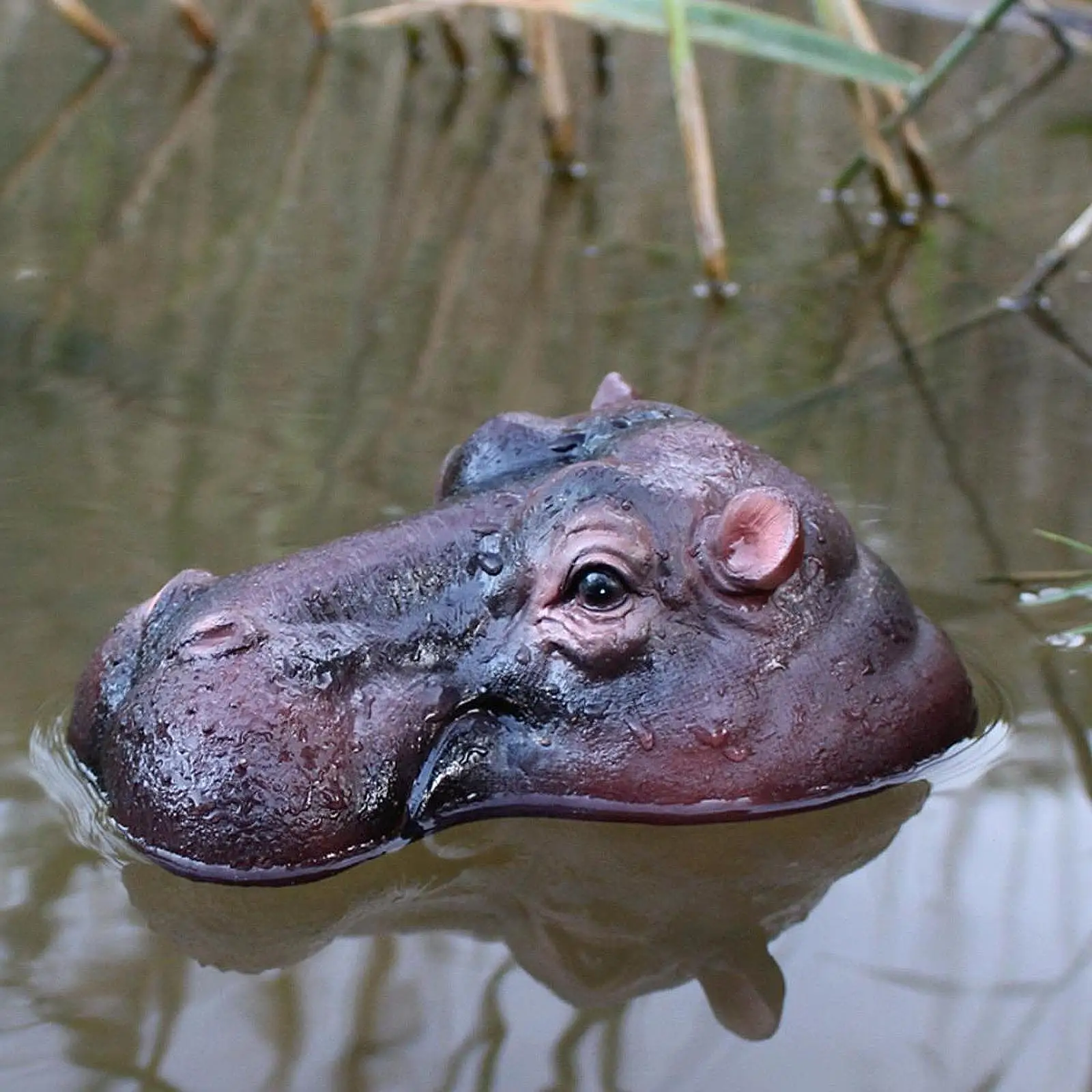 

Hippo Head Floating in Pond, Garden Sculpture, Animal Figurine for Outdoor Decor