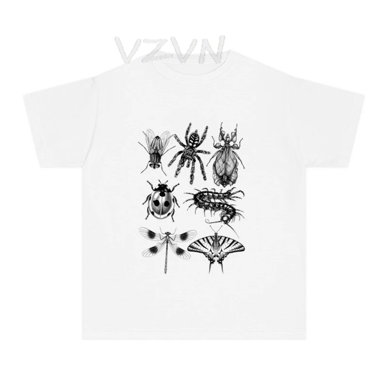 

Y2K insect Print Fairy Grunge Summer Black Crop Tops Slim 2000s Streetwear Harajuku Goth Graphic Short Sleeve T-shirts E-girls