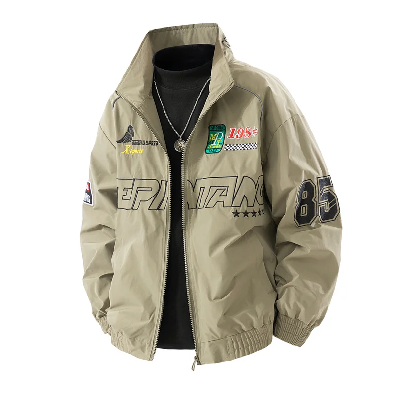 Spring Autumn Fashion Stand Collar Men Tops New Simplicity Versatile Comfort Jacket Outdoors Loose Casual Windproof Letter Coat