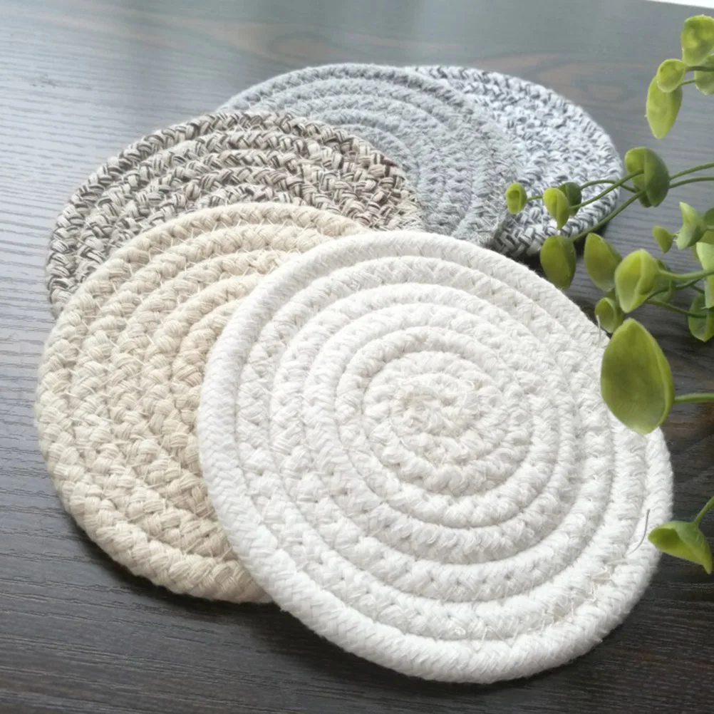

4PCS Braided Place Mats Cotton Linen Placemats Round Coasters Table Dinner Set Home Hotel Office Woven Place Mats Use
