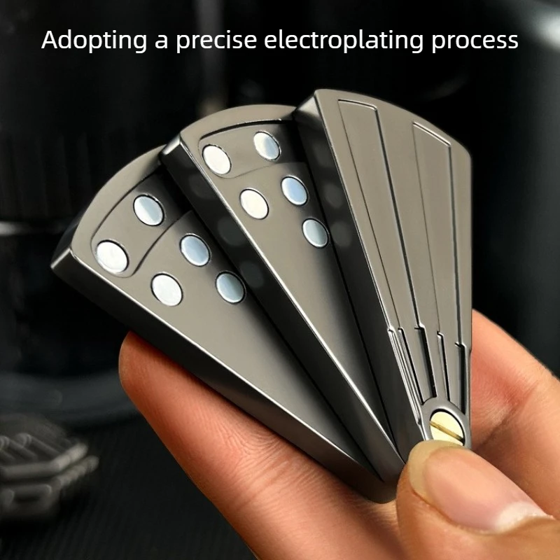 Metal EDC Fingertip Folding Fan Pressure Reducing Push Card Mechanical Coin Toy Anti Stress Relief Sensory Fidget Toy for Adults