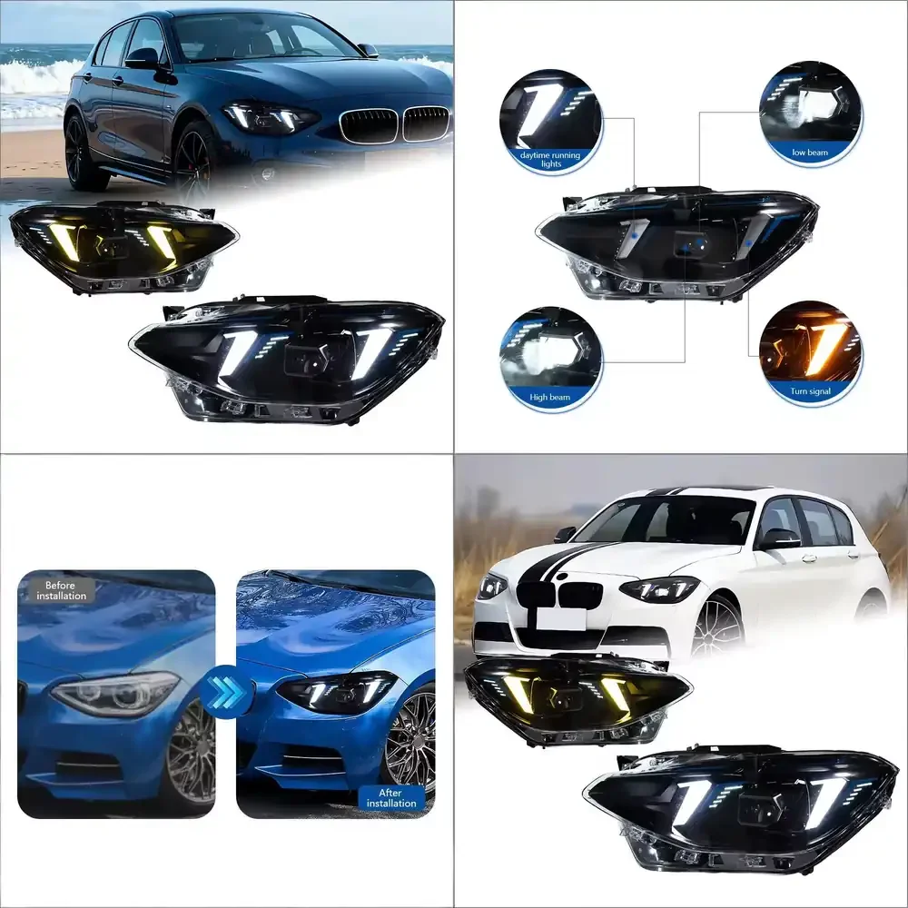 

12-14 for 1 Series F20 Headlight Assembly Modification Fang Style Two-Color Daytime Running Lights 12V LED Lens Headlights