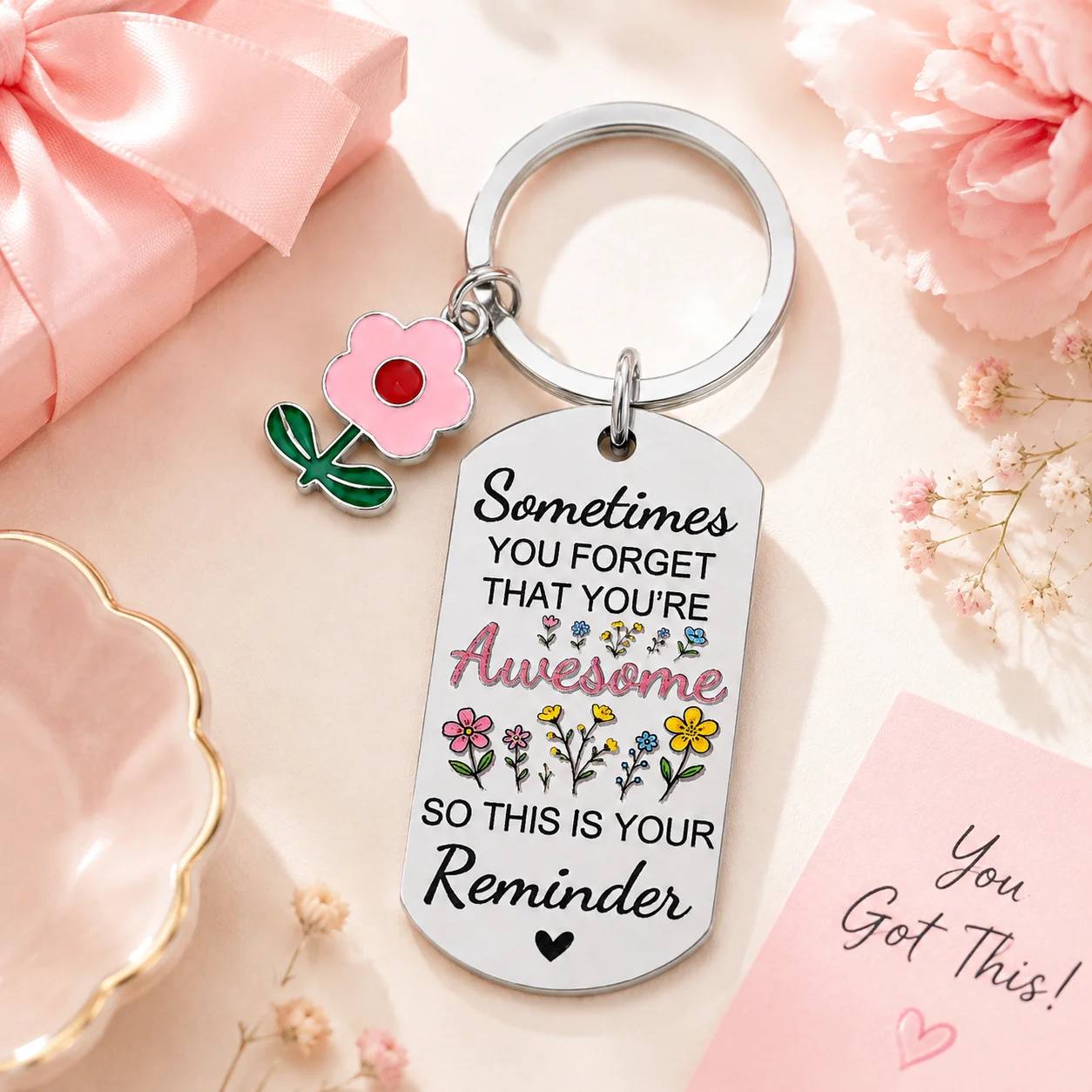 Inspirational Awesome Reminder Stainless Steel Keychain for Women Coworker Secret Santa Friendship Birthday Anniversary Keepsake