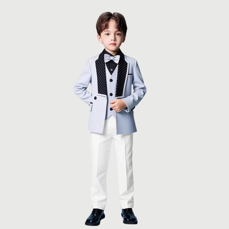 

Spring Autumn Boy Birthday Party Wedding Host Piano Performance Costume Kids Blazer Vest Pants Bowtie 4Pieces Outfit