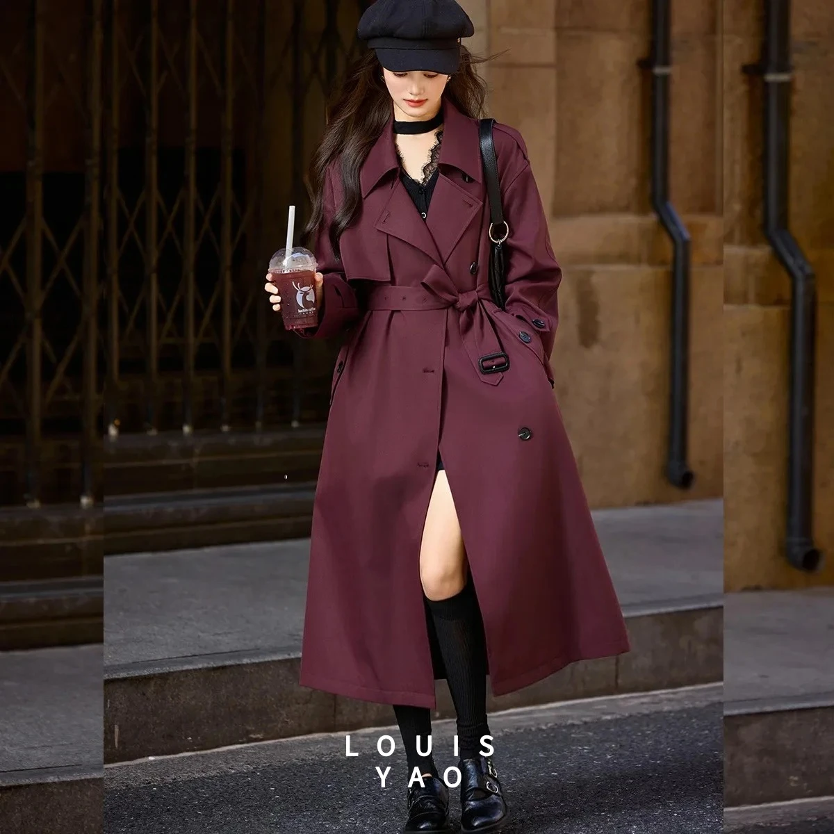LOUISYAO  England Style Long Trench Coat 2025 Autumn Women Normcore Slouchy Loose Fit Casual Windbreaker Overcoat