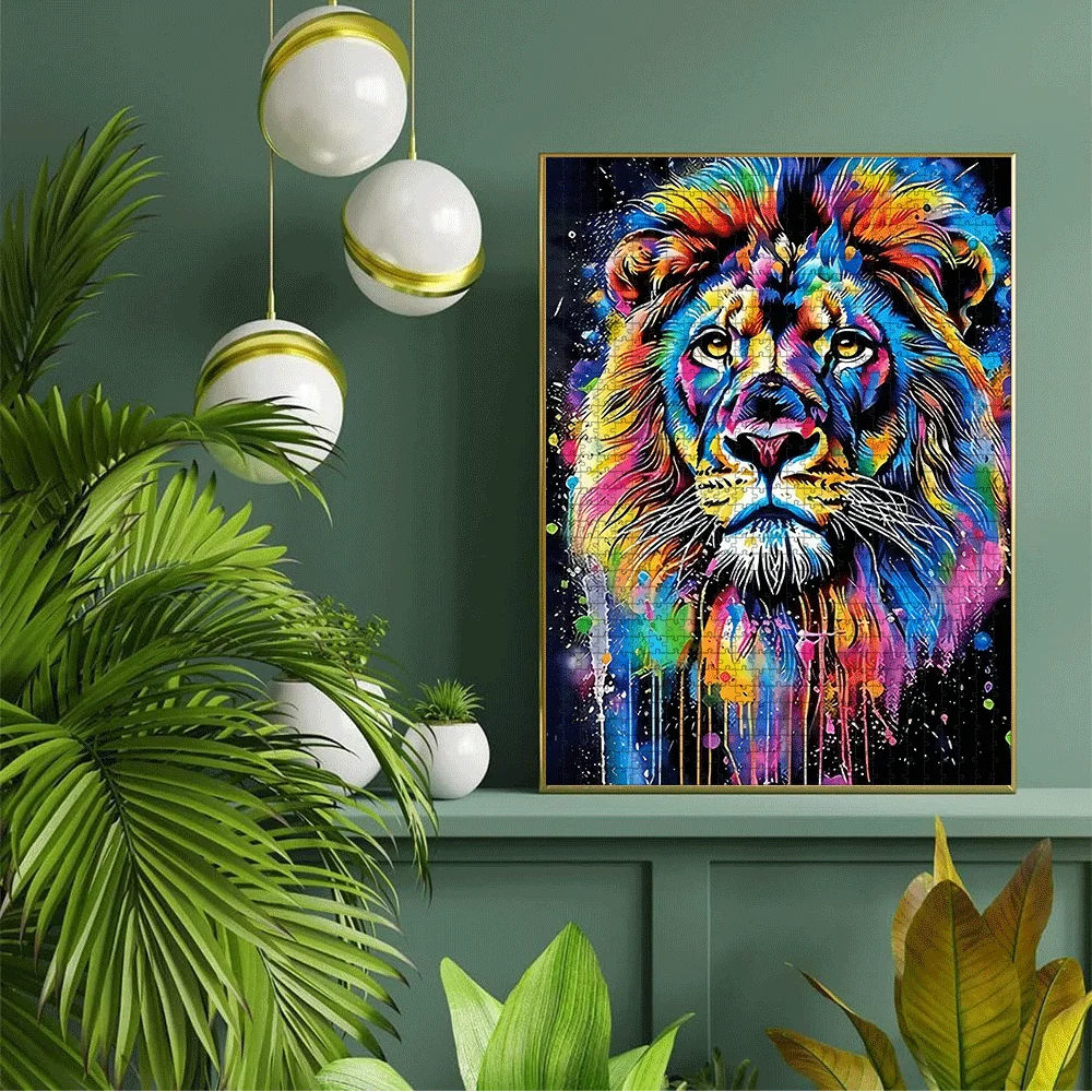1000/500 قطعة لغز الأسد للبالغين والعائلات - أسد وأسد كبير على طراز 5D مع قطع ملونة مرمزة، ديكور منزلي يمكنك صنعه بنفسك