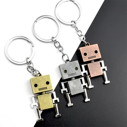 Creative Movable Robots Retro Metal Mini Square Shape Robot Keyring for Men Punk Backpack Car Key Holder Accessories Cool Gift
