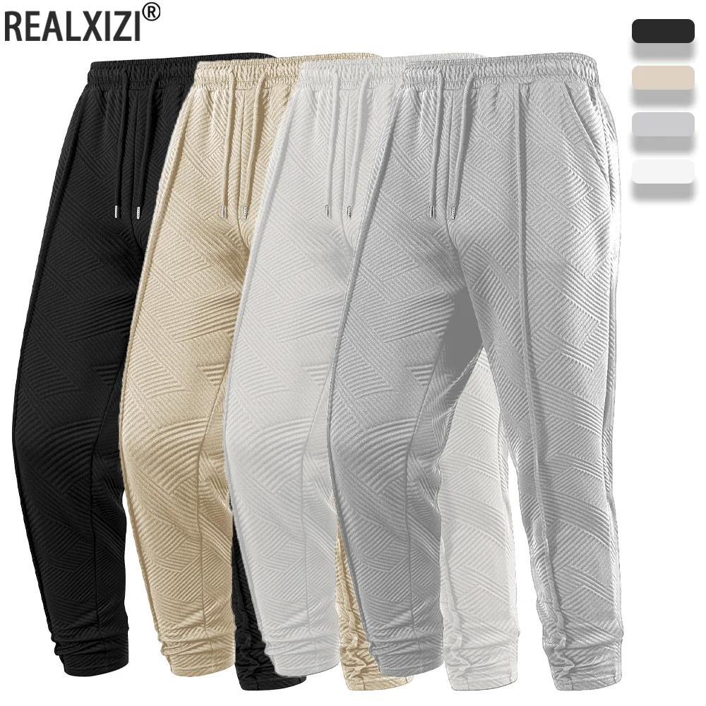 

Men's Knitted Jacquard Sweatpants Spring Autumn Warm Sports Pants Geometric Texture Waist Drawstring Daily Casual Trousers