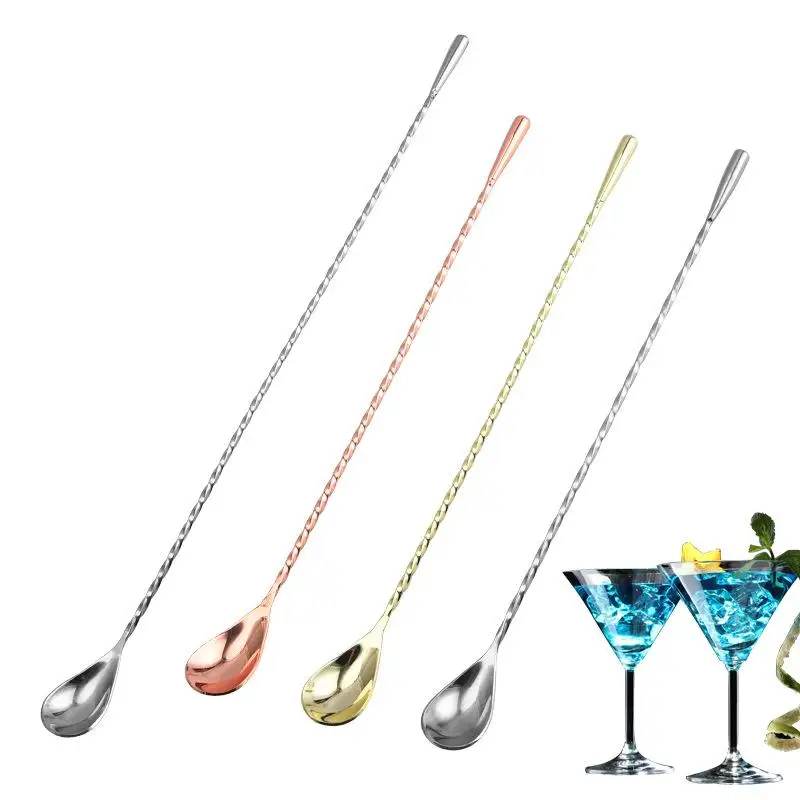 Scoops Spiral Pattern Cocktail Spoon Long Handle Stainless Steel Mixing Spoon 20/26/30/40cm Coffee Spoon Drinks