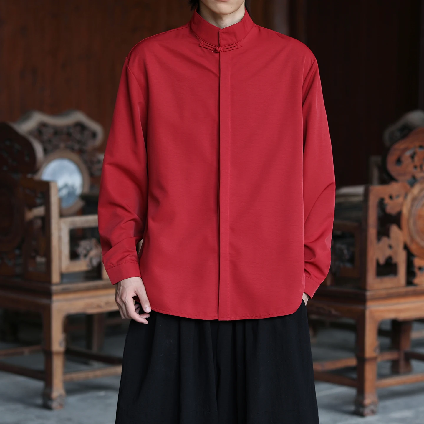 Chinese Style Shirts Tang Suit Retro Traditional Solid Color Shirts Men Kung Fu Tai Chi Comfortable Casual Blouses Clothing Mens