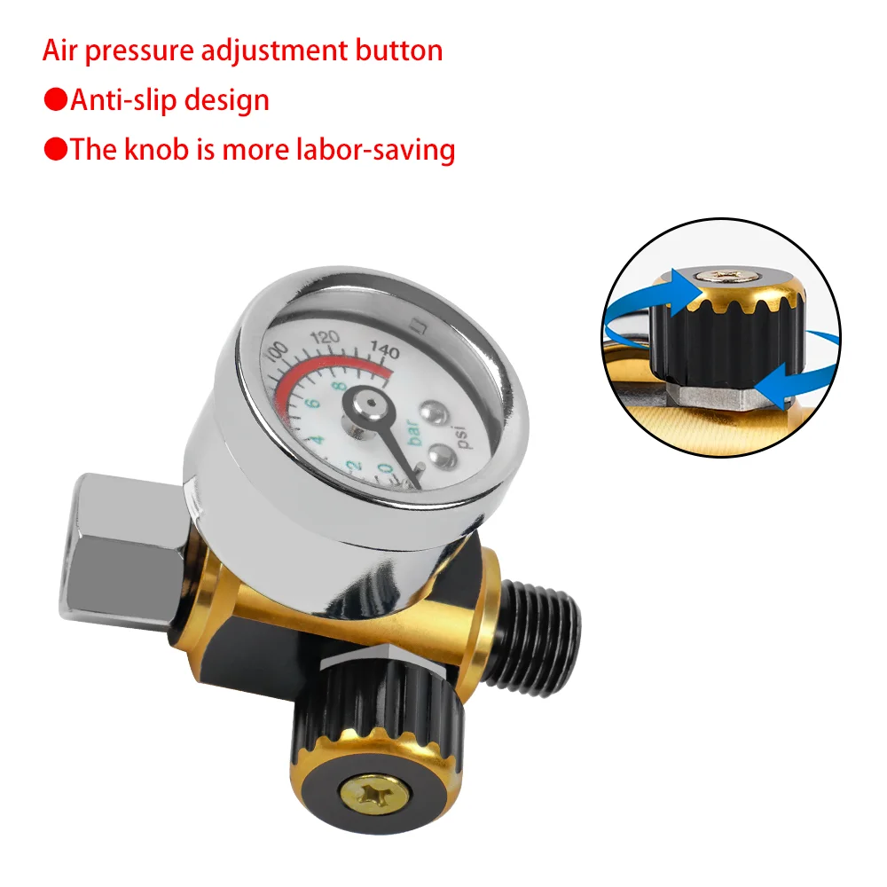 Spray Gun Pressure Regulator, Adjustable Pressure Filter Valve Portable Air Consumption Pressure Gauge, G1/4 Universal Interface