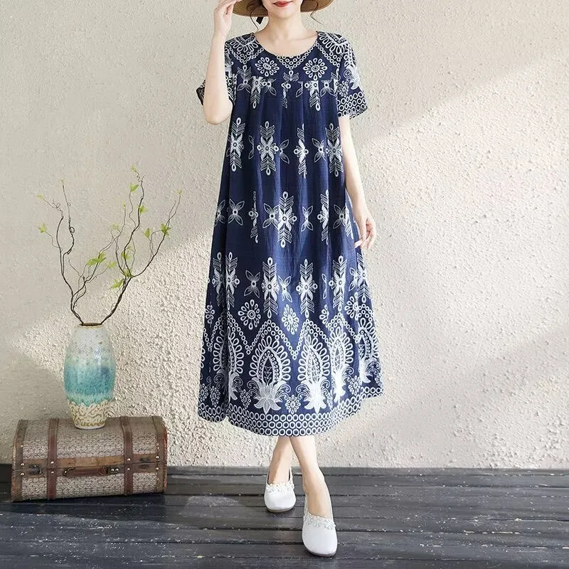 Womens Printed Dress Short Sleeved Home Dress