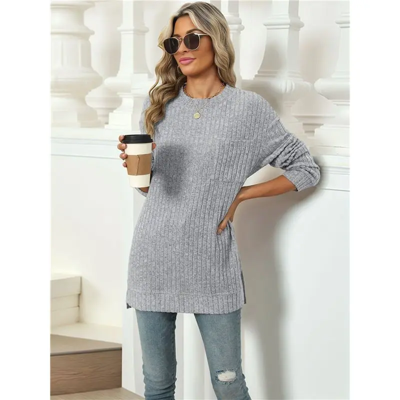 CYL-قميص نسائي طويل الأكمام سترة خريفية كاجوال سترة علوية ملابس خريفية فضفاضة مع جيوب