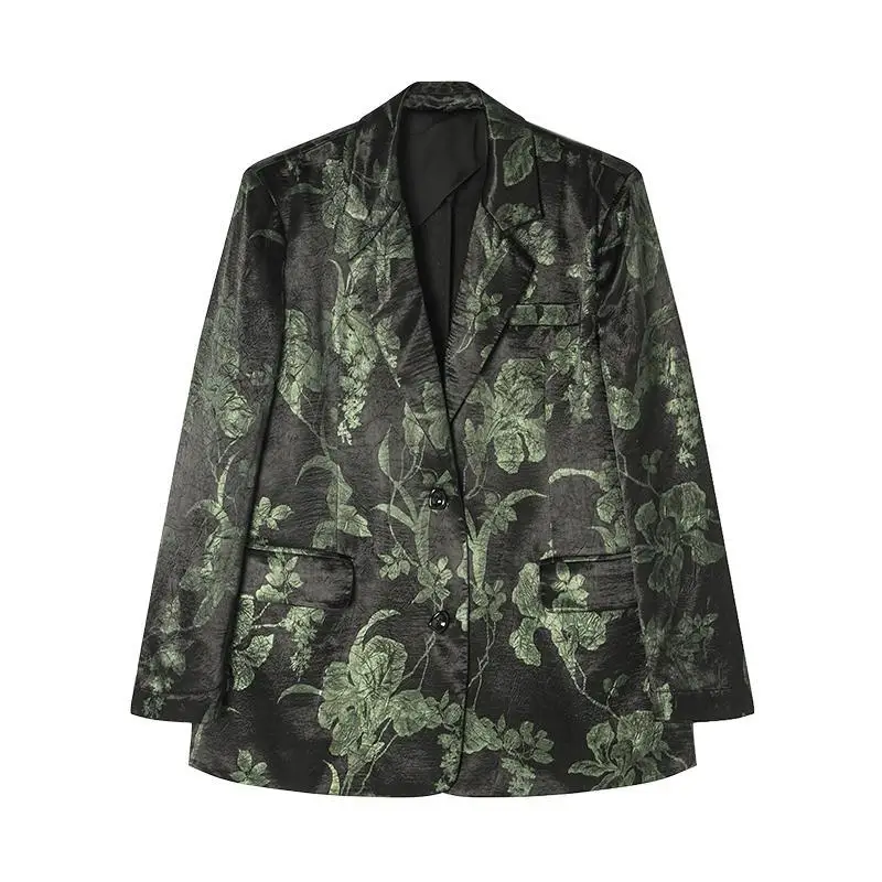 Women's 2025 Spring/Autumn High-End Black Blazer - French Style Slimming Versatile Printed Jacket