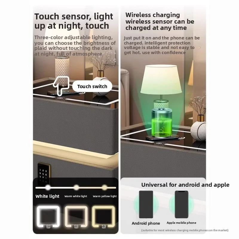 Internet celebrity suspension smart bedside table simple modern solid wood light luxury cream style advanced lock wirele