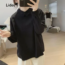 Simplicity Minority Design Solid Color Loose Blouse Women High-quality Long Sleeve Slim Korean Cotton Material Autumn Lady Shirt