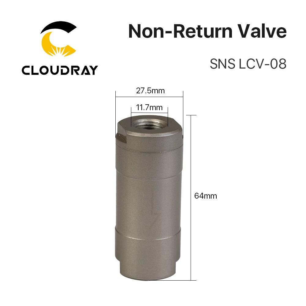 Valvola non ritorta Cloudray SNS LCV-08 Valvola di ritegno componente pneumatico Dimensioni porta G1/4 11,7 mm Media aria per sistema aria CNC