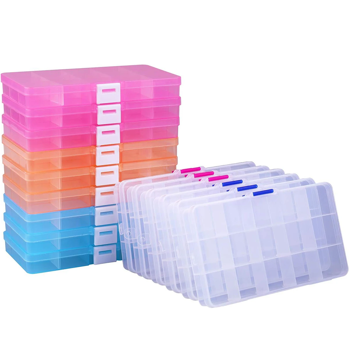 6pcs Plastic Jewelry Box - 15 Grid Organizer Storage Box with Adjustable Dividers Plastic Compartment Container for Bead Jewelry