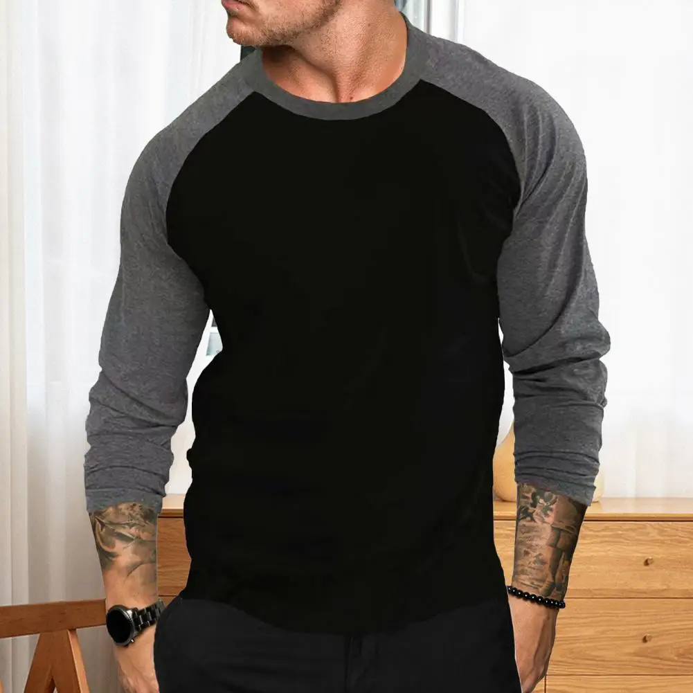 New Casual Fashion Long Sleeves T Shirt Men Spring Autumn Patchwork Gym Clothing Fitness T-shirt Sports Raglan Sleeves Tshirt