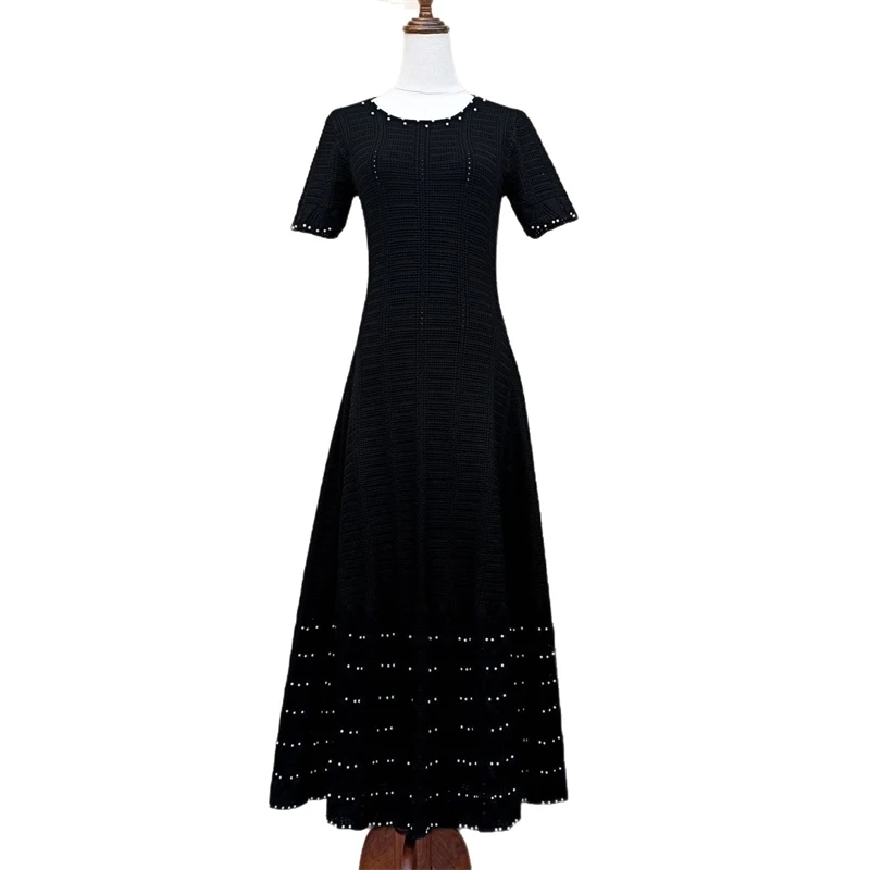 Vestido largo sin mangas con cuentas recortadas estilo francés vestido Sexy de verano con hombros descubiertos para mujer fiesta boda noche cita romántica