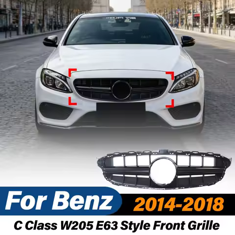 For Mercedes Benz C Class W205 2014 2015 2016 2017 2018 Car E63 Style Front Bumper Grille Air Intake Grid Body Modification Kit