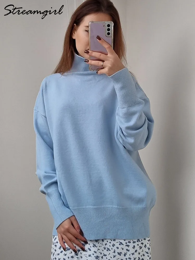 Streamgirl Sweater rajut wanita musim dingin, atasan hangat Turtleneck untuk wanita, 2023 leher kura-kura, Pullover rajut Musim Dingin Wanita