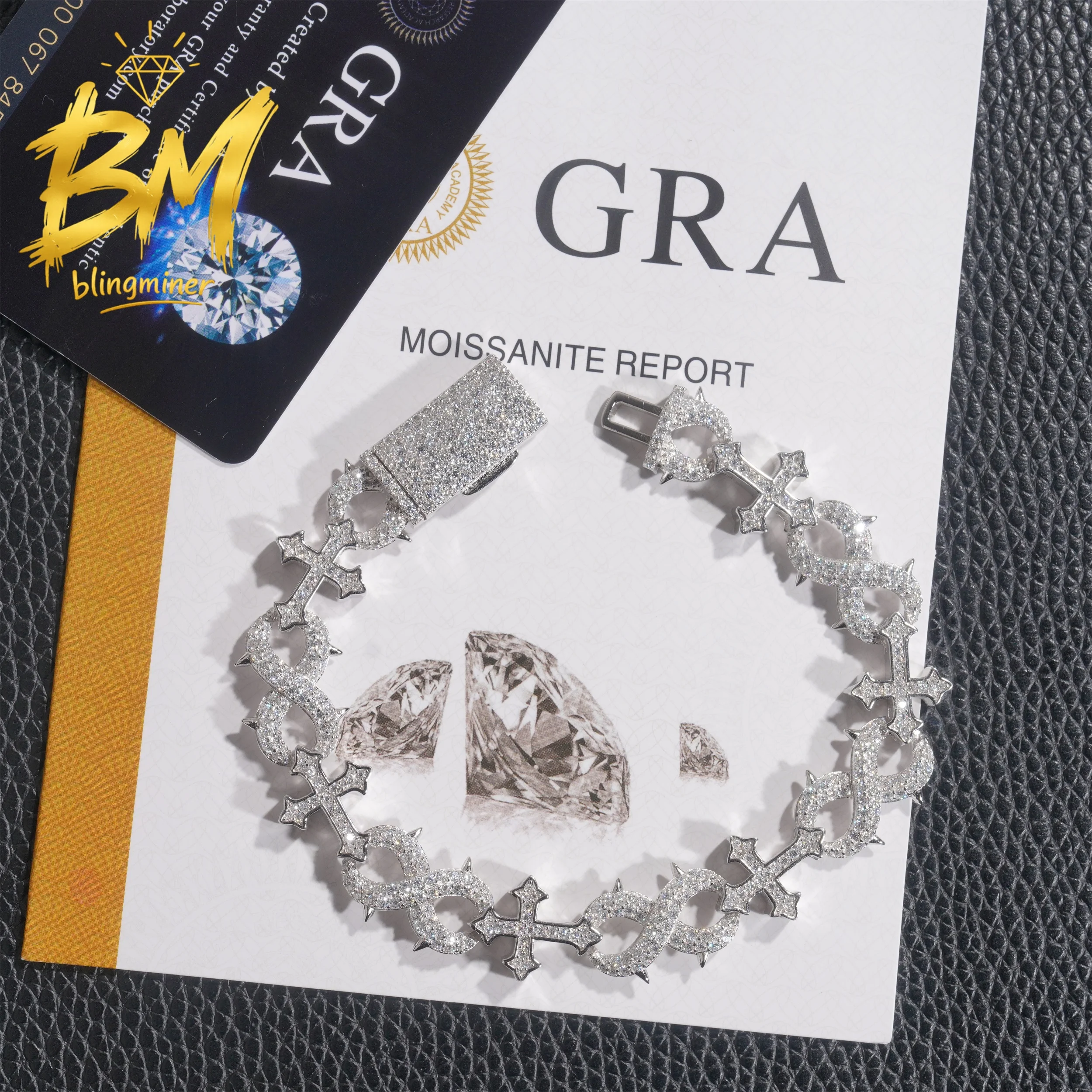 Blingminer 13mm Hip Hop VVS Moissanite Cuban Link Bracelet Iced Out For Men Women S925 Silver Jewelry Pass Diamonds Tester Free
