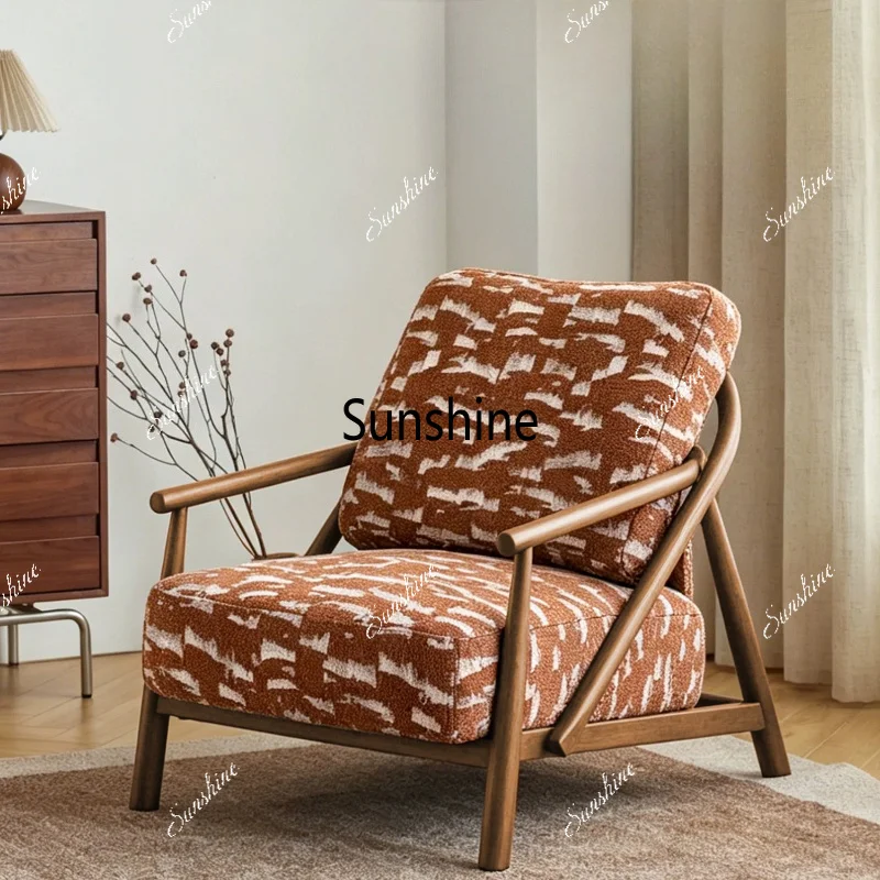 

Medieval leisure chair French retro living room balcony solid wood single sofa chair